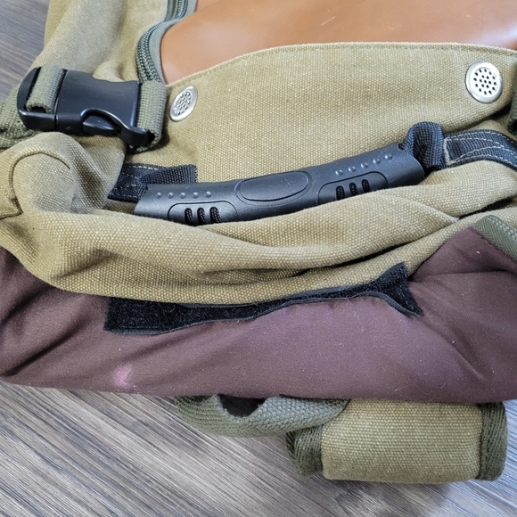 Kaka Mens Green Brown Canvas Convertible Duffel Bag Backpack Carryon Hiking - Picture 4 of 5